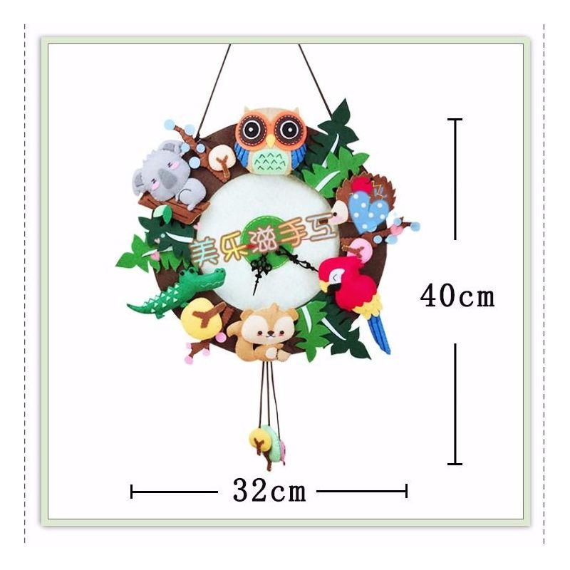 不织布手工布艺diy材料包趣森林挂钟卡通动物挂钟打发时间礼物|趣味森林挂钟+棉花