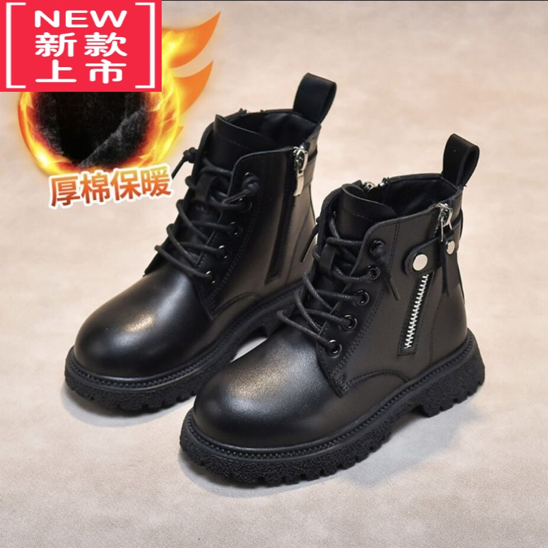 可莉允女童马丁靴2022新款皮靴加绒童鞋儿童靴子宝宝短靴小女孩鞋子