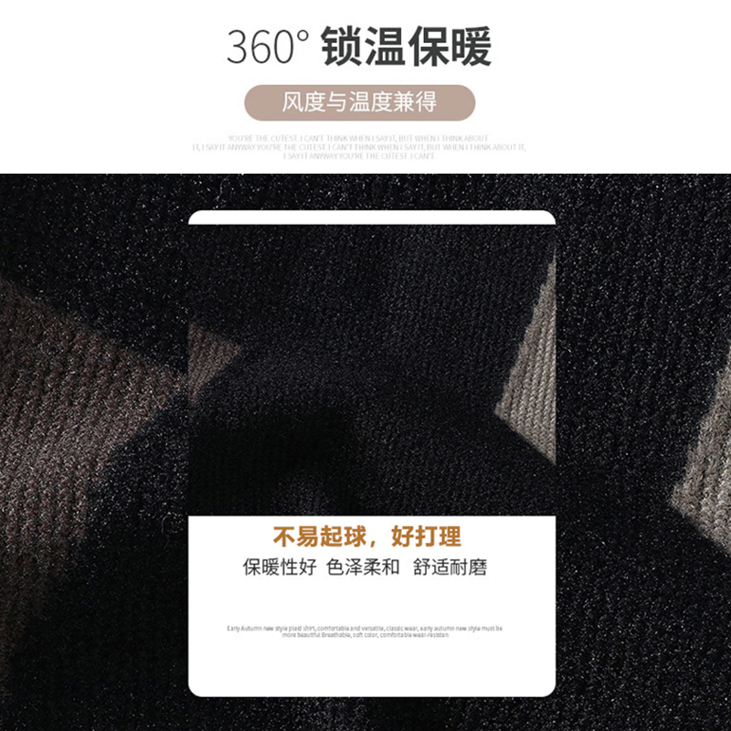 啄木鸟2025秋冬季新款衬衫领假两件毛衣男士加绒针织打底衫卫生衣服高清大图