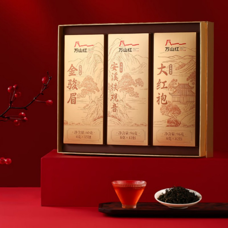 万山红茗茶组合大红袍/金骏眉/铁观音 送礼茶叶礼盒装八马万山红福韵三香礼盒252克 VT0030高清大图