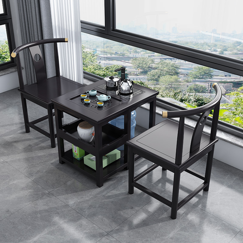 绵冠全实木阳台茶桌椅组合榆木茶台高清大图