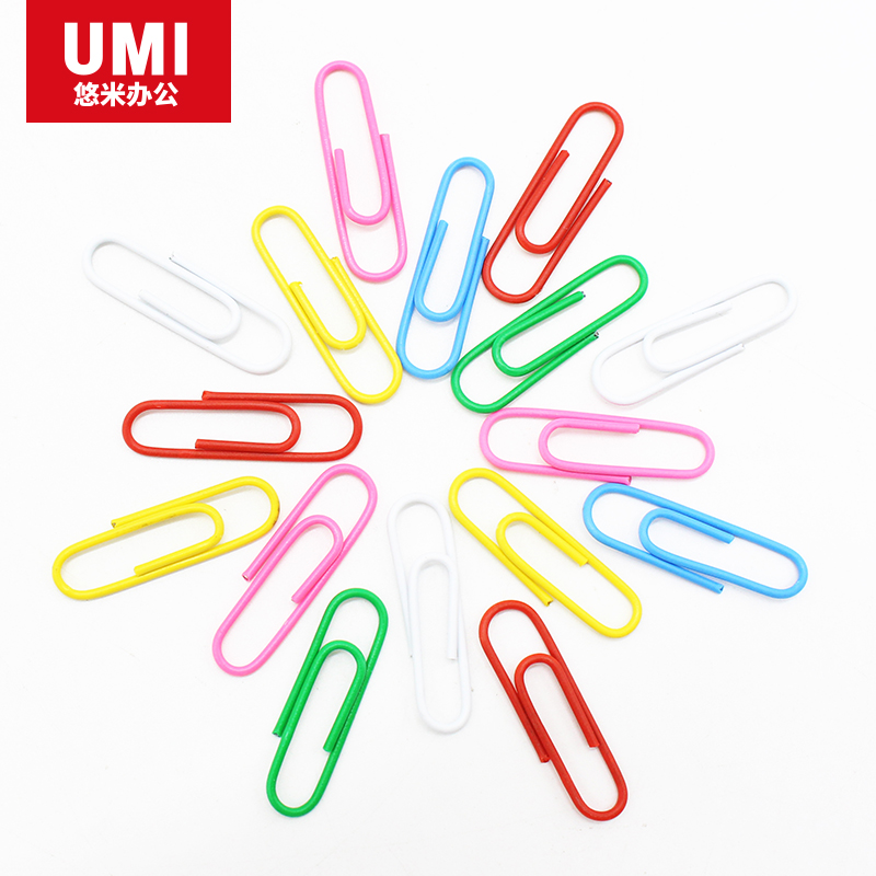 悠米 彩色回形针 B10203X 配(红、黄、蓝、绿、白、粉红) 160枚/筒 5筒装高清大图