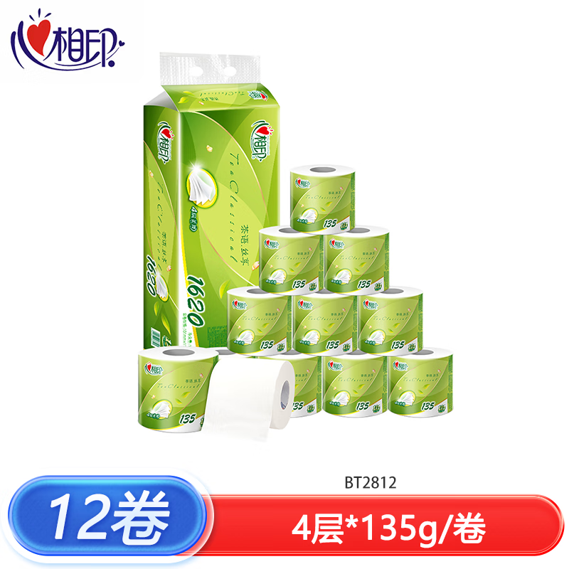 心相印 茶语经典系列4层卷筒卫生纸 135g/卷 12卷/提 一提装 BT2812