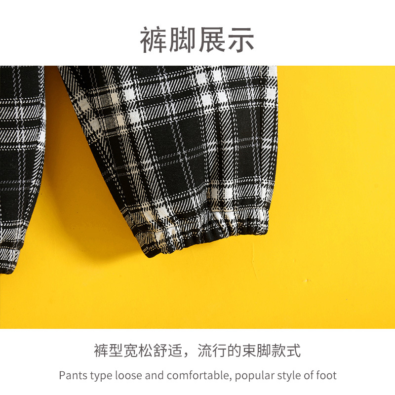 SNOOPY史努比童装男童春秋季女童卫裤小童长裤格子休闲裤时尚外出束脚裤AI003