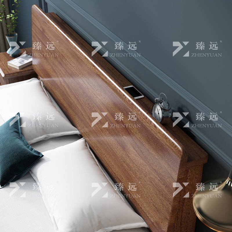 臻远 ZY4022916 实木床胡桃木双人床1.8米含一个床头柜