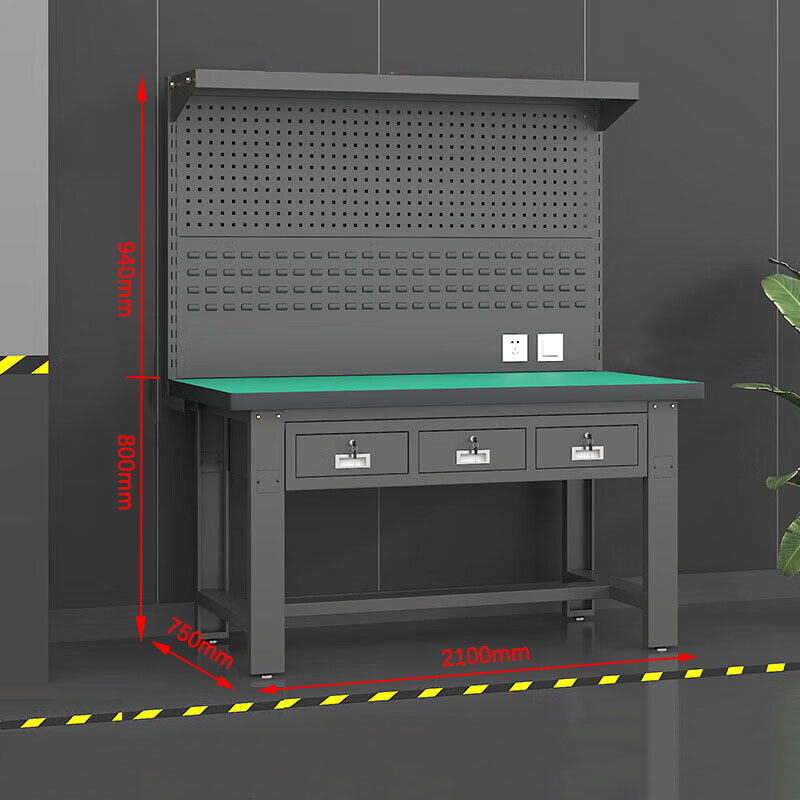 鑫金虎 防静电工作台车间流水线操作台工厂维修检验桌重型钳工台 平三抽+双挂板2.1m高清大图