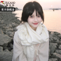 啄木鸟2025新款氛围感纯色白色围巾女冬韩版时尚百搭保暖围脖学色