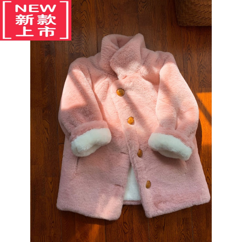 可莉允女童毛毛外套加绒厚棉袄儿童棉服冬装仿皮草长款男童宝宝棉服冬季