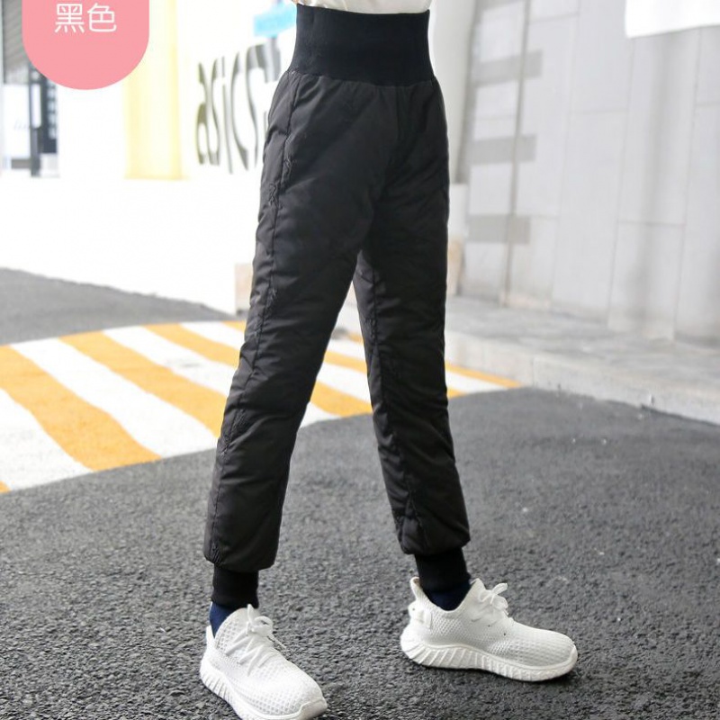 童装女童羽绒棉裤中大童加棉加厚保暖裤冬季休闲长裤儿童裤高腰裤 120建议身高115cm左右 黑色
