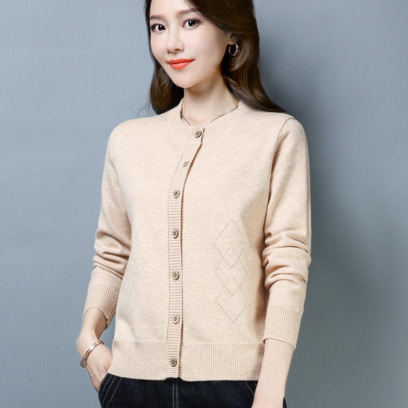 臻依缘女士针织/毛衣 针织衫女2019春秋新款韩版宽松v领单排扣毛衣短