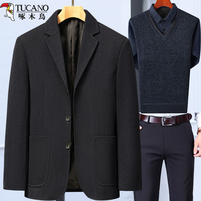 啄木鸟爸爸春装外套装中年西服男春秋季喜公公婚宴礼服中老年西年高清大图