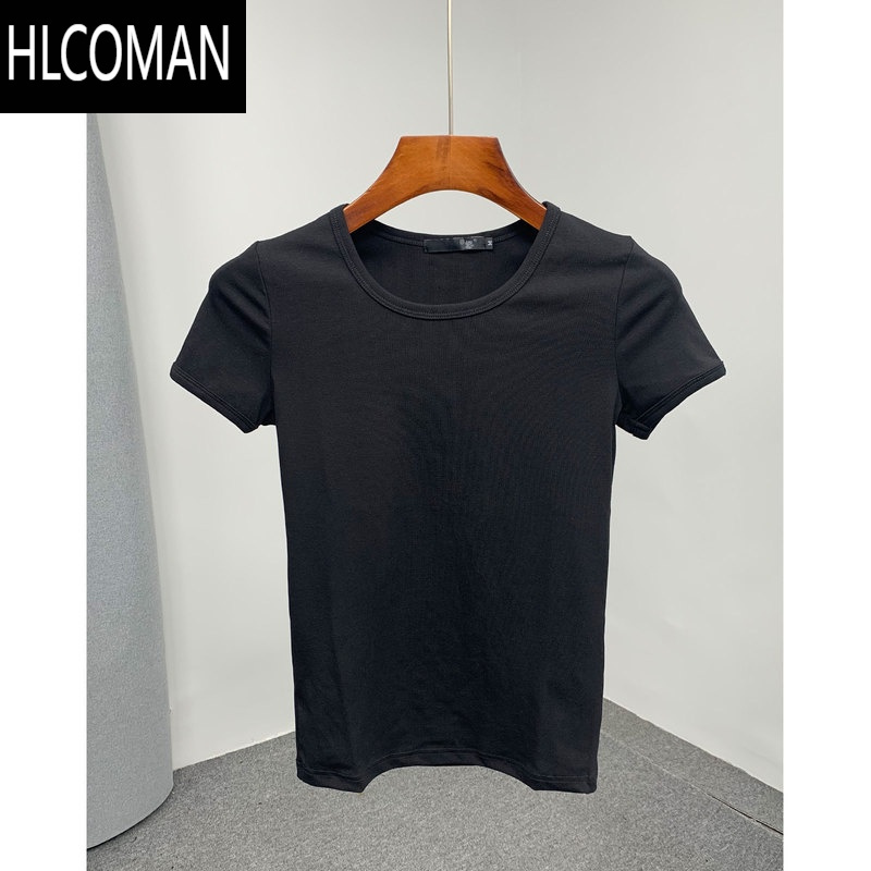 HLCOMAN2025夏季新款白色修身短袖t恤 男士青年高弹力光板黑色半袖打底衫