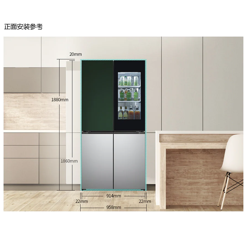 韩国原装进口LG F621GE65B 617升自由嵌入式冰箱 双独立美妆空间 果蔬保湿室 墨玉绿+流光银高清大图