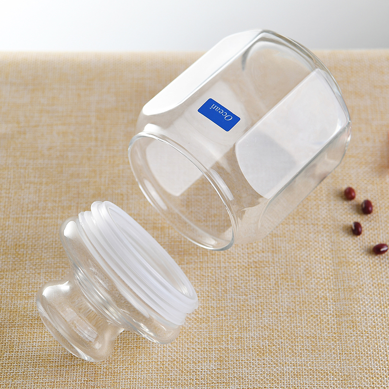 Ocean进口透明玻璃八角罐密封罐防潮玻璃零食干果瓶茶叶奶粉罐子大小5件套高清大图