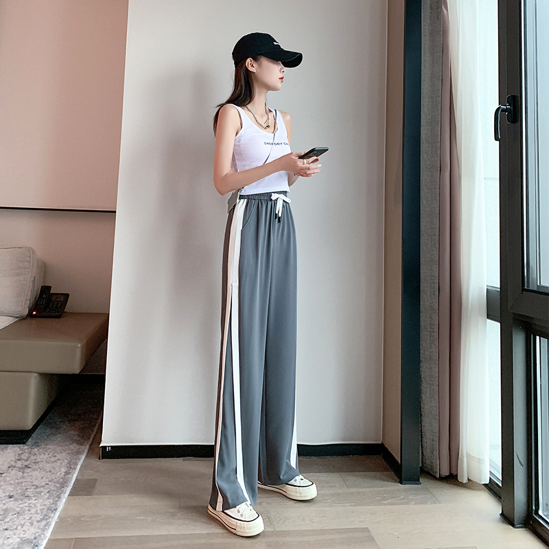 权小威 休闲裤女2022年春季新款简约时尚百搭气质洋气韩版裤子女装薄款宽松直筒长裤女潮