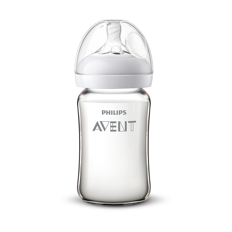 飞利浦新安怡宽口径自然玻璃奶瓶 奶嘴1月+/慢流量/ 8oz/240ml