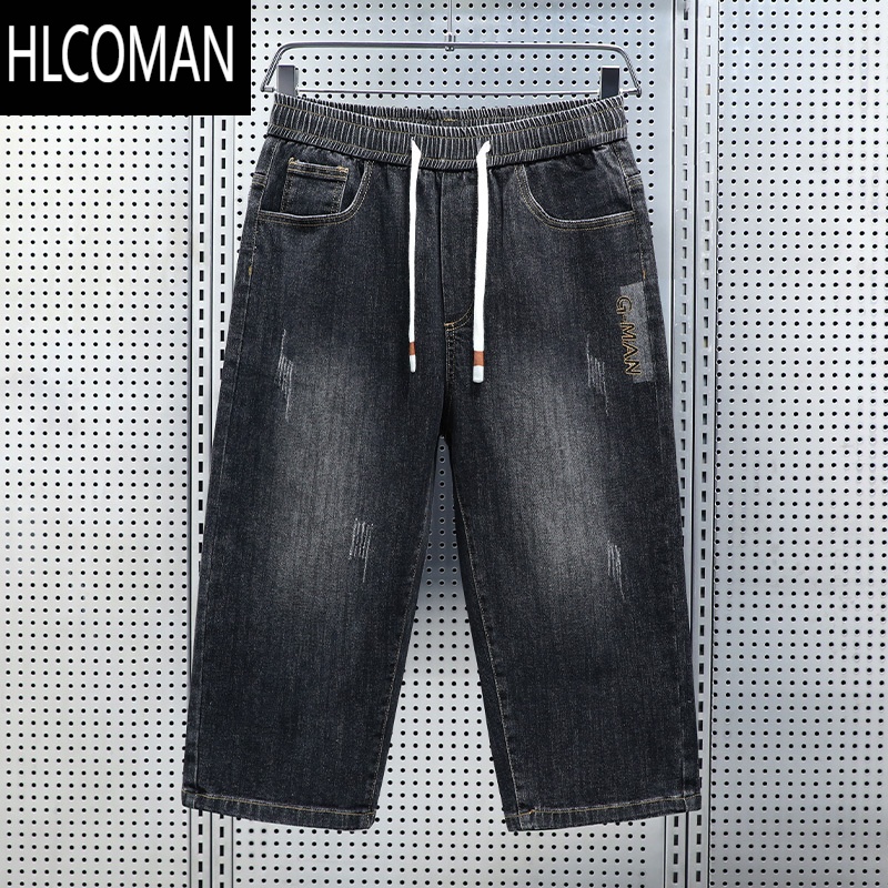 HLCOMAN2025夏季新款男士牛仔裤百搭宽松直筒7分裤短裤七分裤子2 3XL 黑灰色