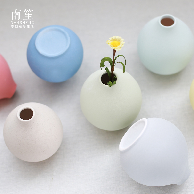 小清新简约水培摆件七彩陶瓷小花瓶干花插花创意客厅摆设 三维工匠 深邃蓝