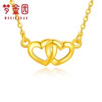 梦金园 金项链 足金999心心相连吊坠套链5G工艺锁骨链女