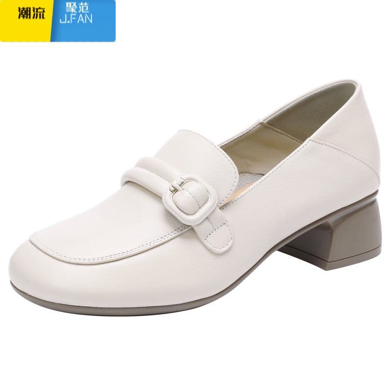 聚范软皮软底单鞋2024新款百搭中跟皮鞋女款妈妈鞋大码乐福鞋图片
