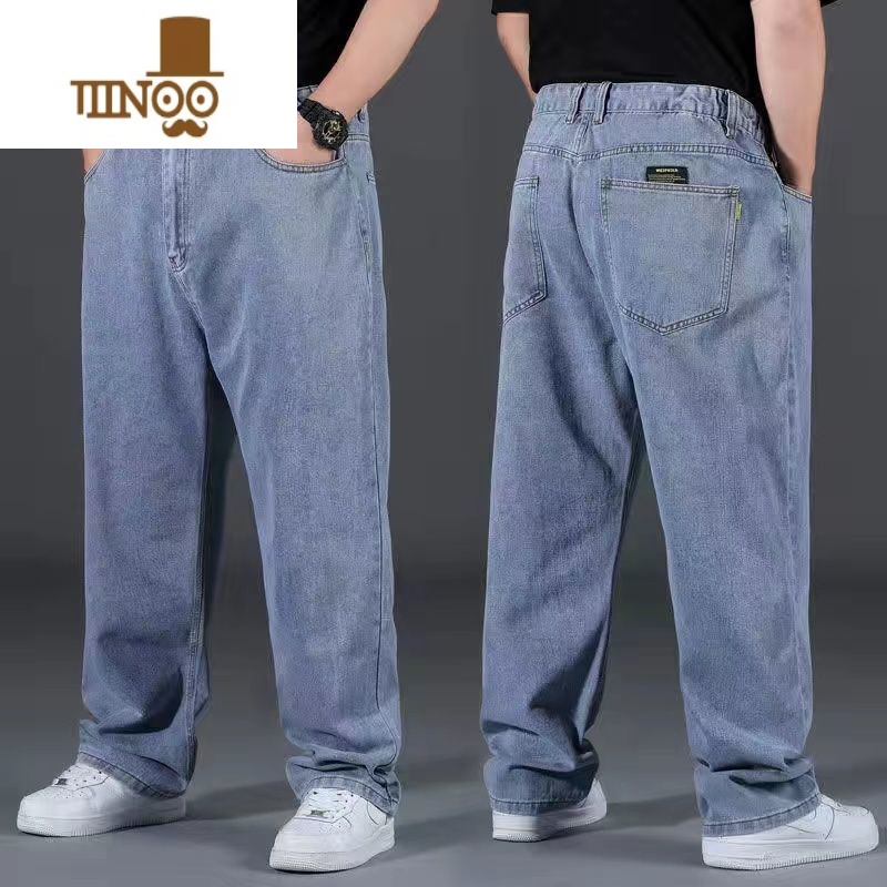 YANXU牛仔裤男士大码宽松直筒加肥加大高腰结实耐穿胖子肥佬休闲裤高清大图