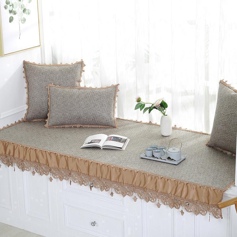 汐岩凉席飘窗垫夏季薄款阳台垫子窗台垫榻榻米垫子飘窗毯现代简约中式 镜花灰色30*50含芯抱枕