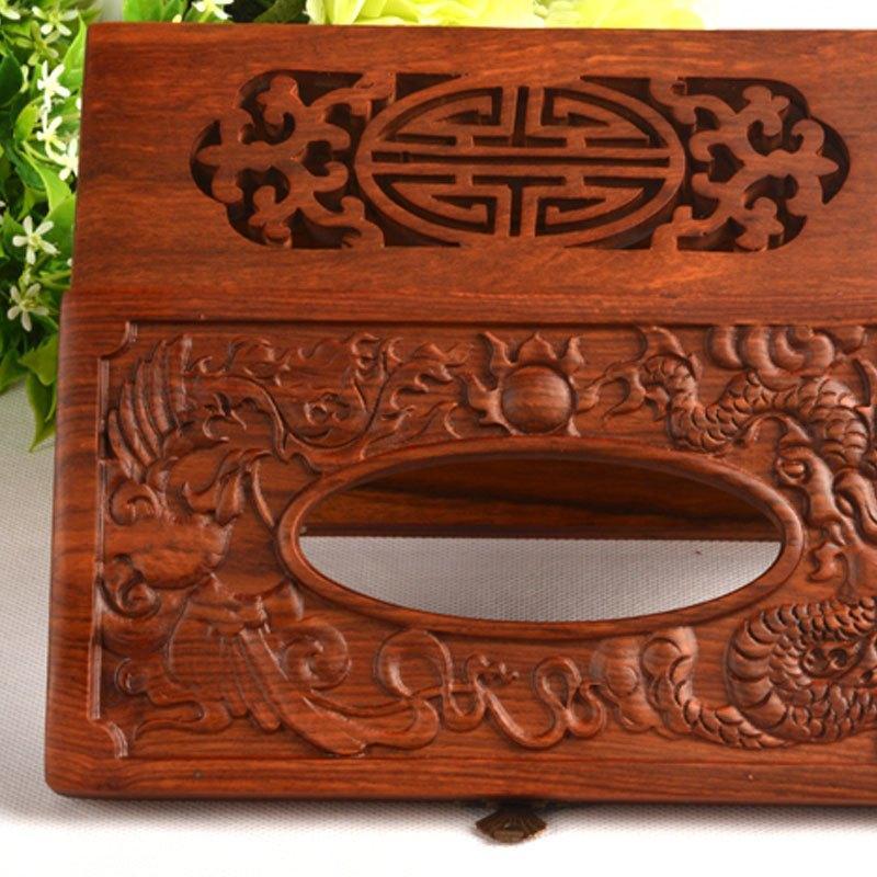 花梨木龙凤呈祥纸巾盒紫檀木质抽纸盒茶馆餐厅红木工艺品餐纸复古纸巾收纳盒子生活日用收纳用品家用花收纳盒子