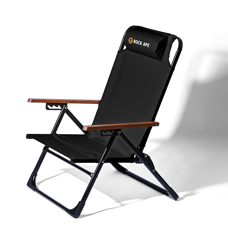 洛克猩球 RAC0033 Furniture折叠桌椅带头枕扶手可调节 高背克米特椅黑色 户外露营野餐旅行 耐磨耐用
