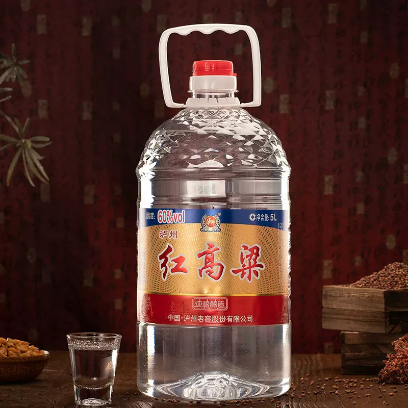 [MN]泸州老窖红高粱60度浓香型5000ML*4桶整箱桶装散酒高度高粱酒泡药酒专用酒