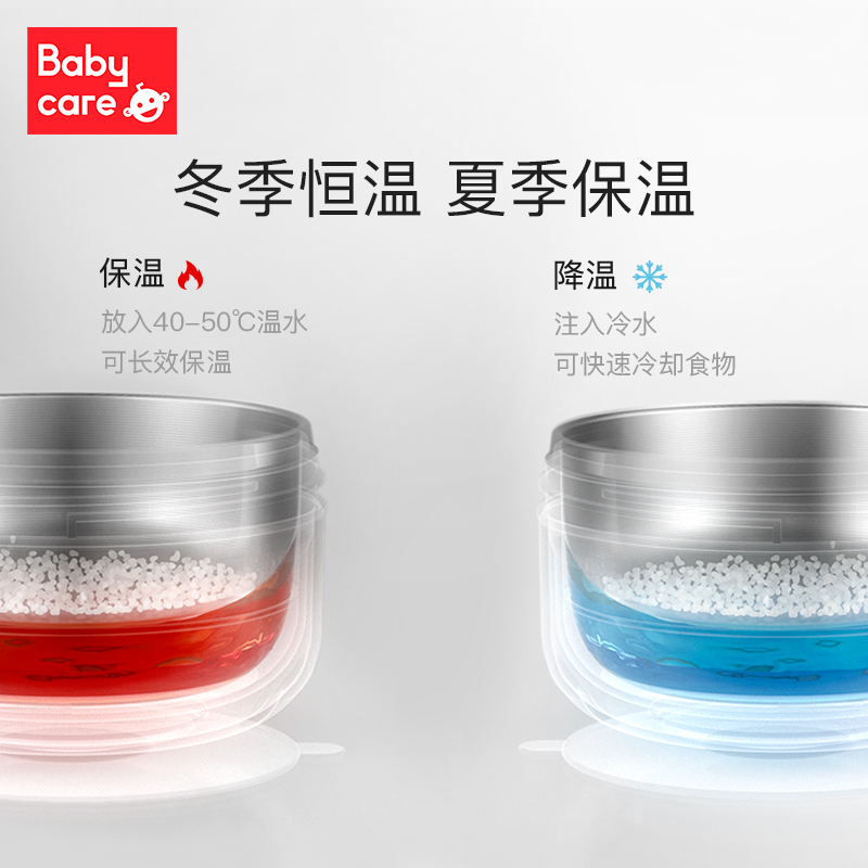 babycare婴儿辅食碗注水保温吸盘碗儿童餐具套装儿童碗防摔防烫 六件套 安伯灰