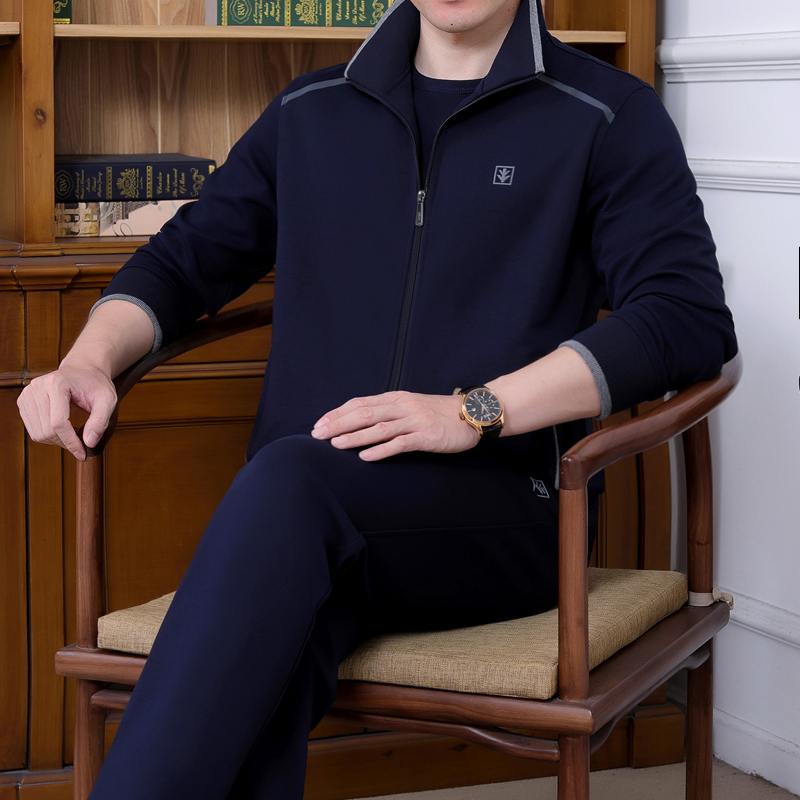 秋季晨练大码爸爸装三件套中老年父亲宽松跑步运动服男士休闲开衫外套