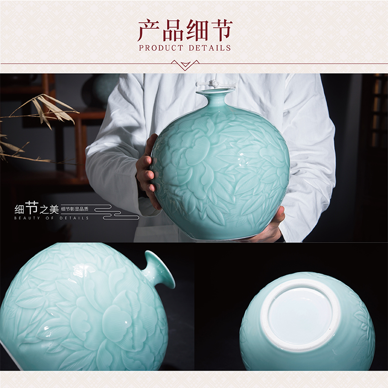 景德镇陶瓷器花瓶插花新中式客厅博古架摆件家居装饰品影青石榴瓶 三维工匠高清大图