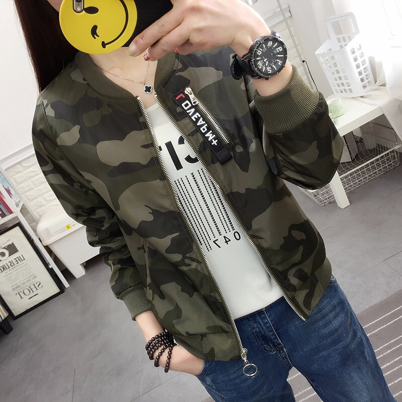 短外套女2018春秋韩版大码修身棒球服秋季时尚百搭迷彩夹克衫
