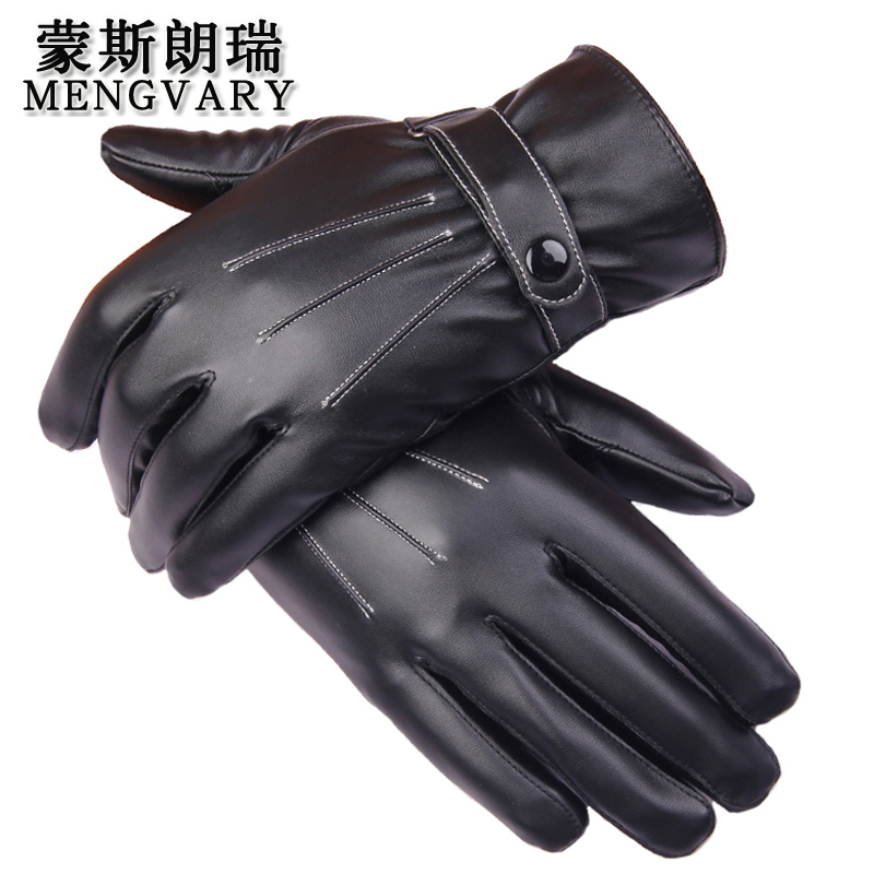 蒙斯朗瑞 男士手套秋冬季保暖手套加绒加厚触屏手套韩版皮手套户外防风骑车手套冬