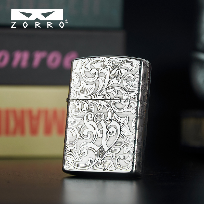 zorro正品佐罗二代升级版唐草爱心防风煤油打火机国潮创意个性送男友