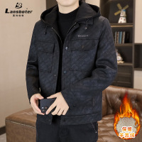 男士鹿皮绒可脱连帽夹克秋冬新款青年休闲皮衣加厚羊糕绒男装外套 175/L(120-135斤） 黑色