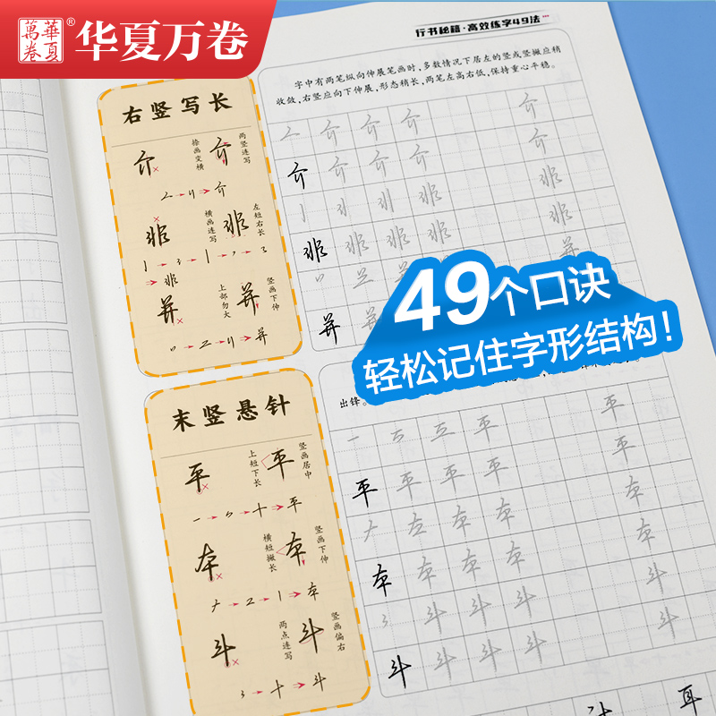 [专项训练]教程:高效练字49法(赠1笔3芯) [正版]控笔训练字帖行书字帖志飞习字 高效练字49法成年男基础行楷书入门高清大图