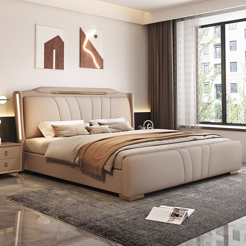 意式真皮床轻奢现代简约双人床主卧室多功能储物床家用软包大婚床高清大图