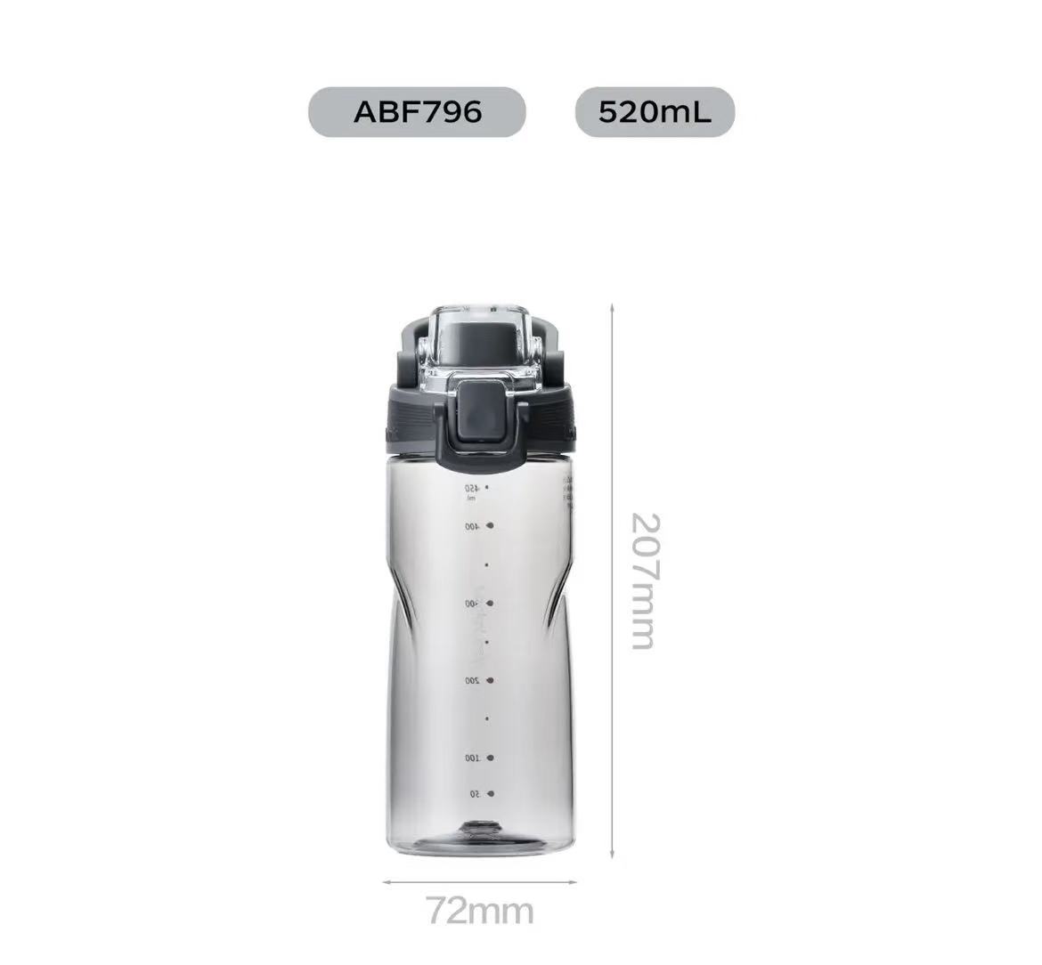 乐扣乐扣(LOCK&LOCK)人鱼线塑料运动水杯夏天便携水壶带刻度提手男女水杯子520ML灰色ABF796