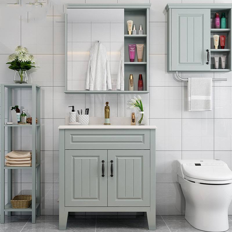 海澳德美式卫生间落地式浴室柜橡木镜洗手脸盆柜组合轻奢实木洗漱台