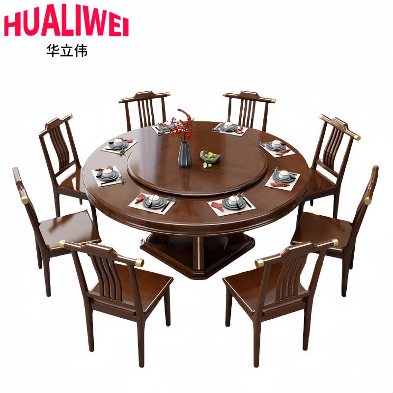 华立伟 餐桌椅圆桌一桌八椅套