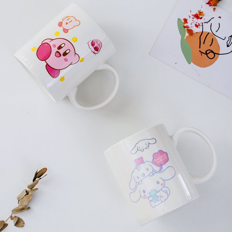 星之卡比陶瓷杯玉桂狗水杯卡通可爱女学生带盖杯子创意夏天奶茶杯