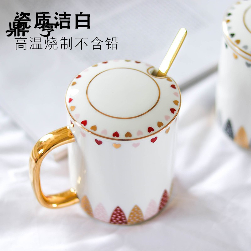 鼎亨欧式马克杯陶瓷杯带盖带勺女大容量套装家用男水杯牛奶咖啡杯