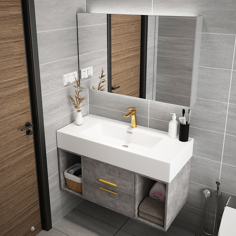 轻奢卫浴室柜组合洗脸台盆套装洗漱洗手池卫生间厕所现代简约岩板视频