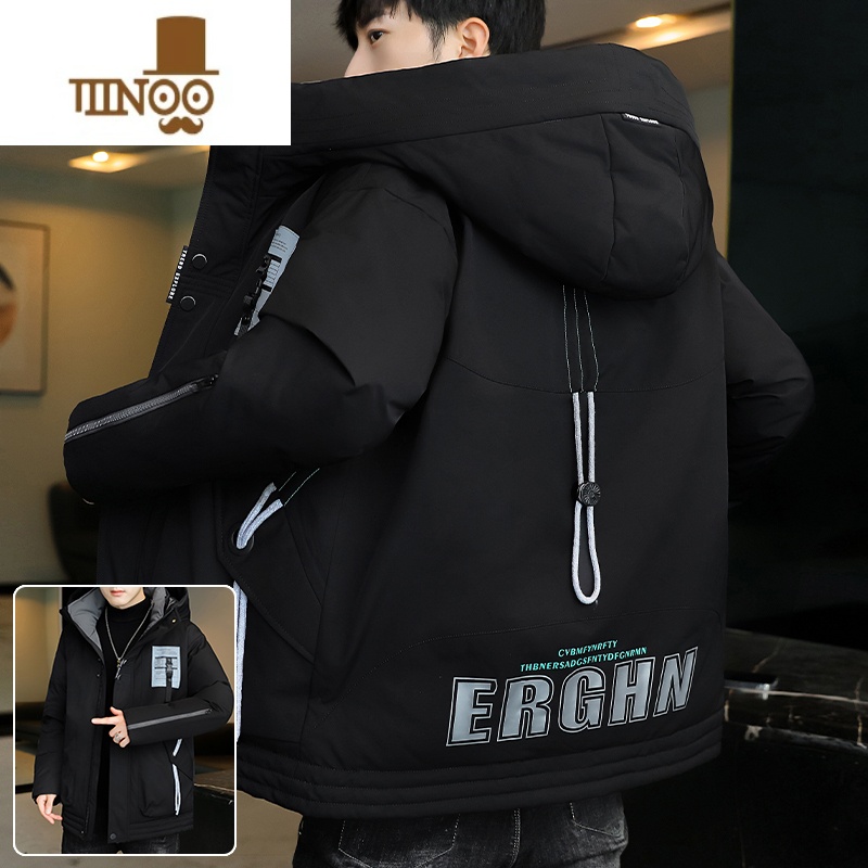YANXU冬季外套男连帽潮牌宽松休闲棉服男款加厚保暖棉衣冬装棉袄子衣服 2066黑色 3XL(约155175斤可穿)