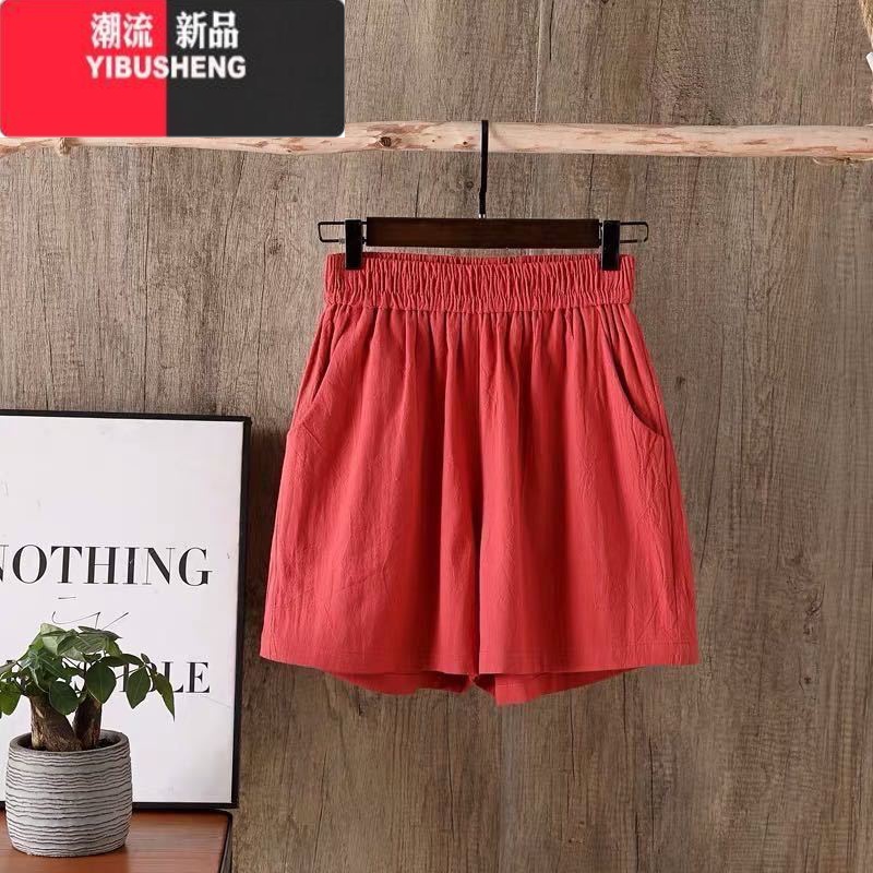 YIBUSHENG大码女装复古文艺季新款休闲松紧腰宽松薄款显瘦阔腿短裤腰高清大图