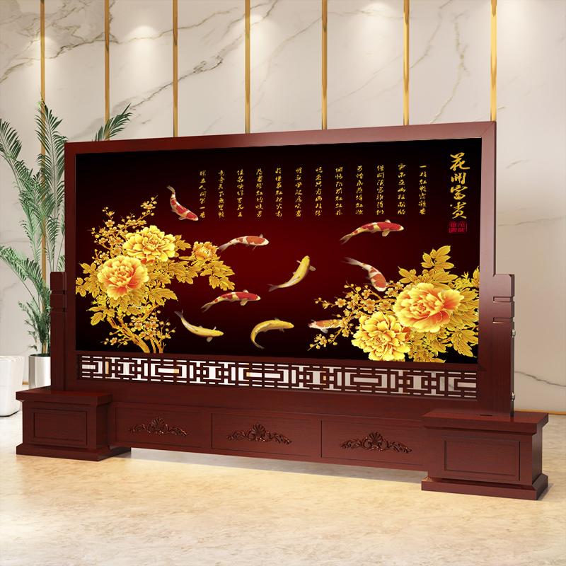 BONJEAN定制实木屏风隔断客厅进玄关风水大厅办公室酒店公司中式座屏墙高清大图