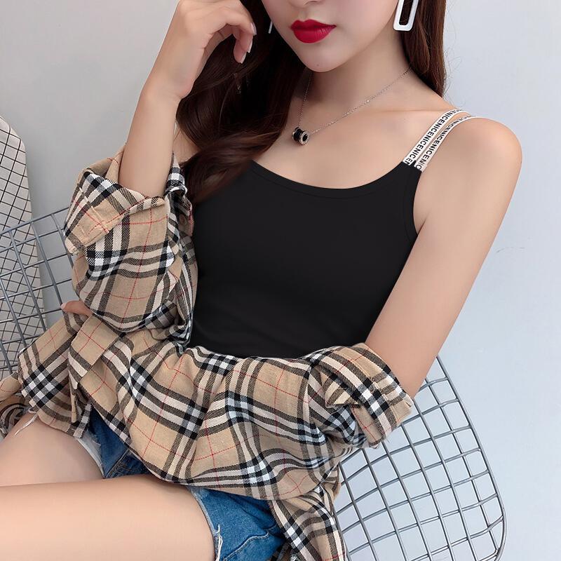 小吊带性感百搭黑色字母双肩带吊带背心女夏外穿无袖内搭打底网红紧身