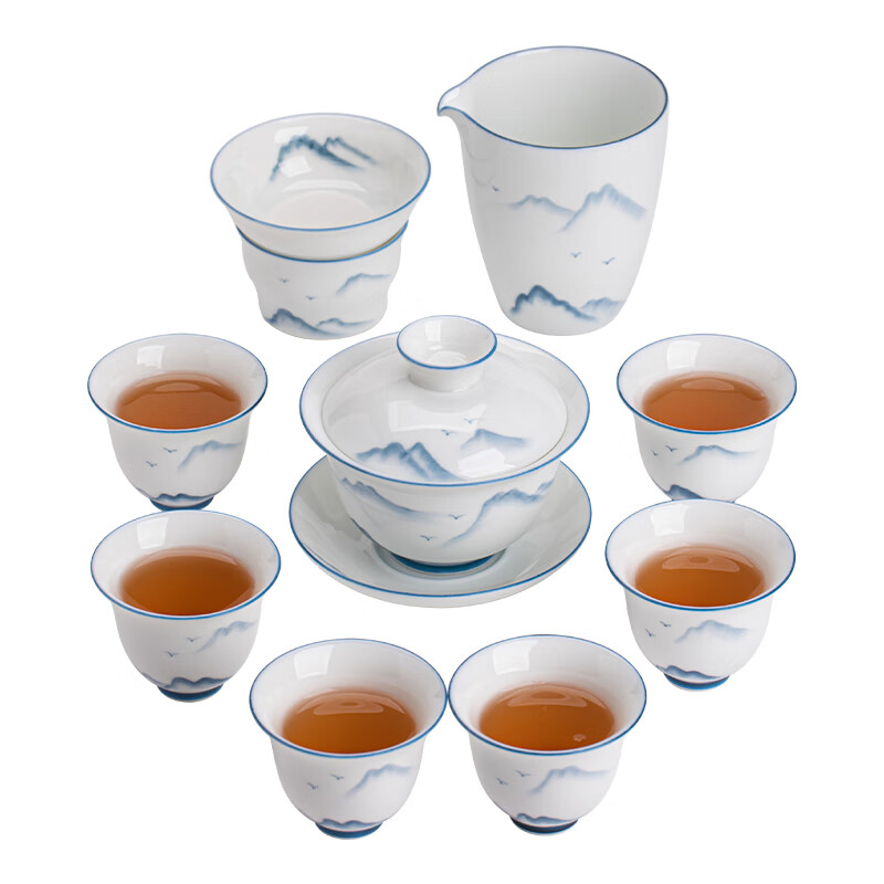 苏氏陶瓷/SUSHI CERAMICS J0962 手绘江山盖碗茶具组江山羊脂玉 (单位:套)