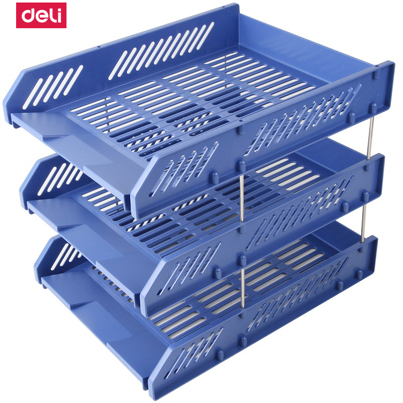 得力(deli)9209书架简易桌上文件架子多层办公用品桌面文件收纳资料架三色可选单个装